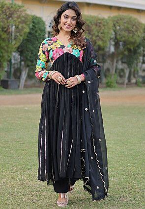 Black Salwar Pant Suit In Georgette Embroidery Work SFF76936