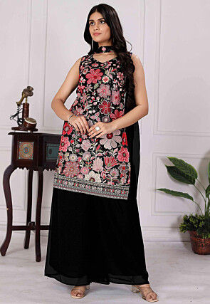Embroidered Georgette Pakistani Suit in Black