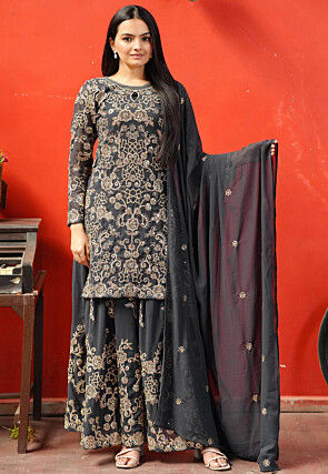 Embroidered Georgette Pakistani Suit in Black