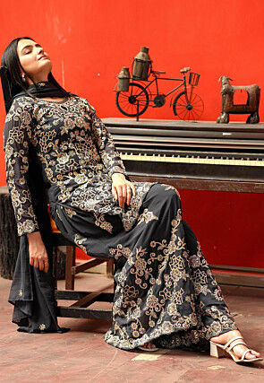 Embroidered Georgette Pakistani Suit in Black