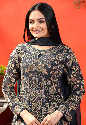 Embroidered Georgette Pakistani Suit in Black