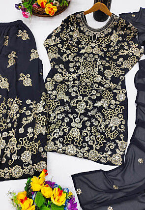 Embroidered Georgette Pakistani Suit in Black
