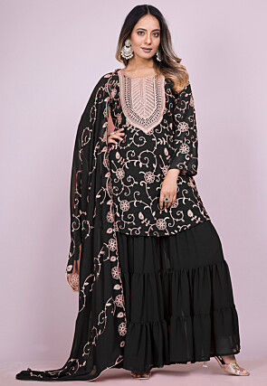 Embroidered Georgette Pakistani Suit in Black