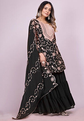 Embroidered Georgette Pakistani Suit in Black