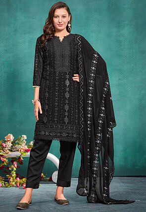 Embroidered Georgette Pakistani Suit in Black