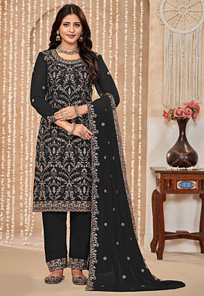 Embroidered Georgette Pakistani Suit in Black