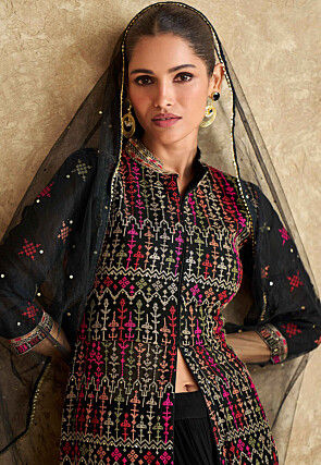 Embroidered Georgette Pakistani Suit in Black
