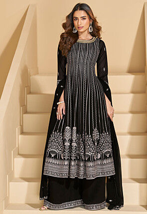 Embroidered Georgette Pakistani Suit in Black