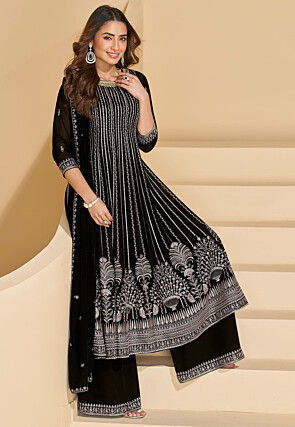 Embroidered Georgette Pakistani Suit in Black