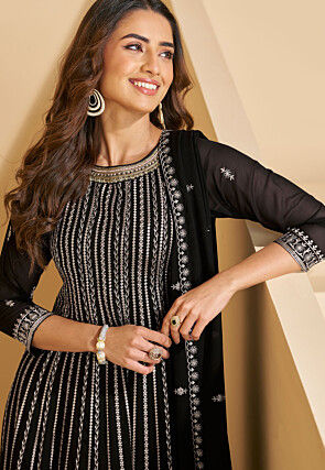 Embroidered Georgette Pakistani Suit in Black
