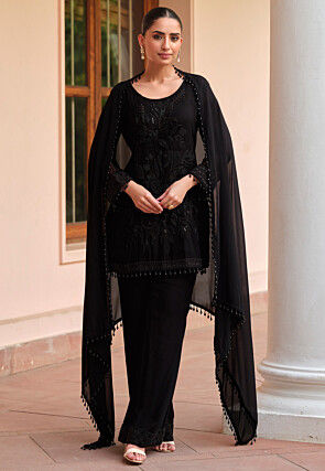 Embroidered Georgette Pakistani Suit in Black