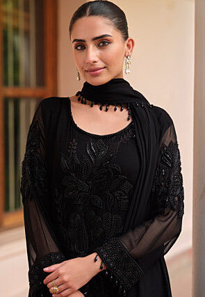 Embroidered Georgette Pakistani Suit in Black