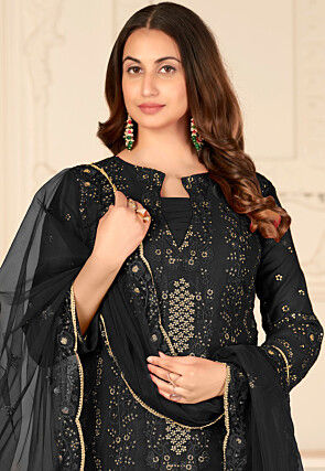 Embroidered Georgette Pakistani Suit in Black
