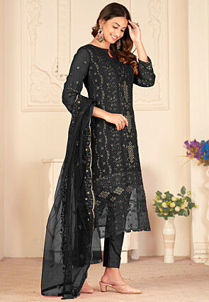 Embroidered Georgette Pakistani Suit in Black