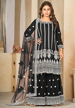 Embroidered Georgette Pakistani Suit in Black
