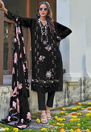 Embroidered Georgette Pakistani Suit in Black