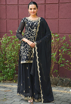 Embroidered Georgette Pakistani Suit in Black