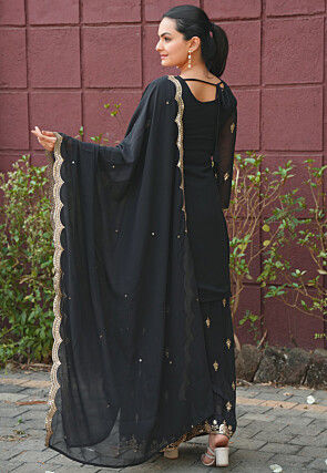 Embroidered Georgette Pakistani Suit in Black