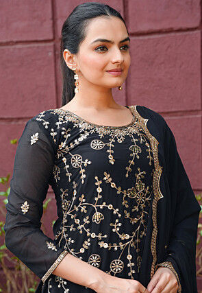 Embroidered Georgette Pakistani Suit in Black