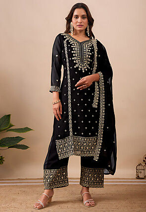 Embroidered Georgette Pakistani Suit in Black