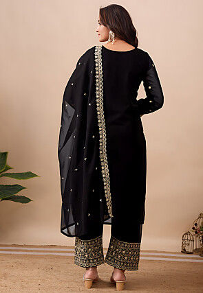 Embroidered Georgette Pakistani Suit in Black