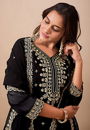 Embroidered Georgette Pakistani Suit in Black