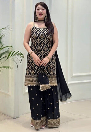 Embroidered Georgette Pakistani Suit in Black