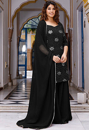 Impressive Black Faux Georgette With Embroidered Work Plazo Salwar Kameez  Online in India - RJ Fashion