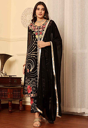 Embroidered Georgette Pakistani Suit in Black