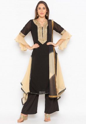 Embroidered Georgette Pakistani Suit in Black