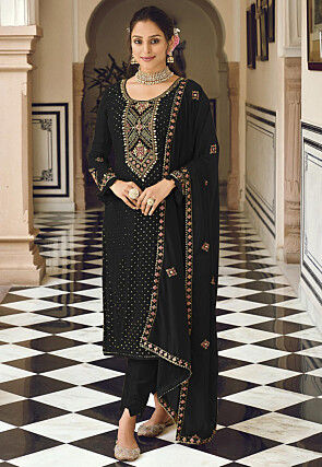 Embroidered Georgette Pakistani Suit in Black