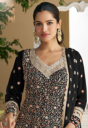 Embroidered Georgette Pakistani Suit in Black
