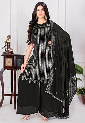 Embroidered Georgette Pakistani Suit in Black
