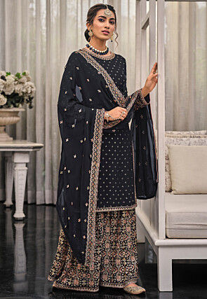 Embroidered Georgette Pakistani Suit in Black