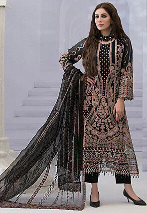 Embroidered Georgette Pakistani Suit in Black