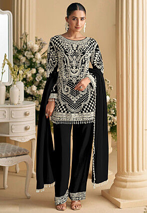 Embroidered Georgette Pakistani Suit in Black