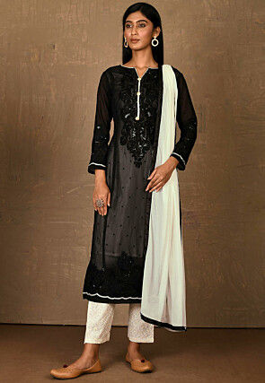 Embroidered Georgette Pakistani Suit in Black