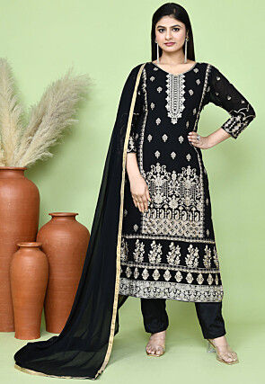 Embroidered Georgette Pakistani Suit in Black