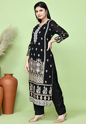 Embroidered Georgette Pakistani Suit in Black