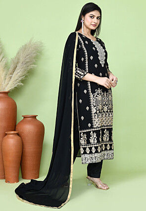 Embroidered Georgette Pakistani Suit in Black