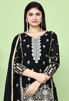 Embroidered Georgette Pakistani Suit in Black