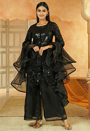 Embroidered Georgette Pakistani Suit in Black