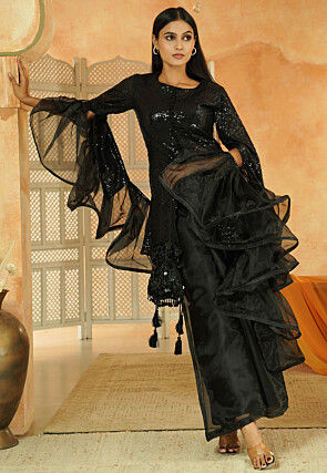 Embroidered Georgette Pakistani Suit in Black
