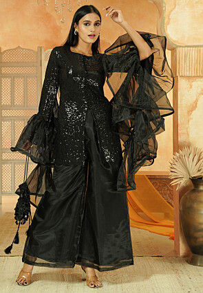 Embroidered Georgette Pakistani Suit in Black