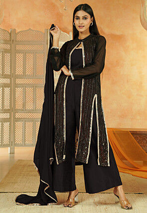 Embroidered Georgette Pakistani Suit in Black