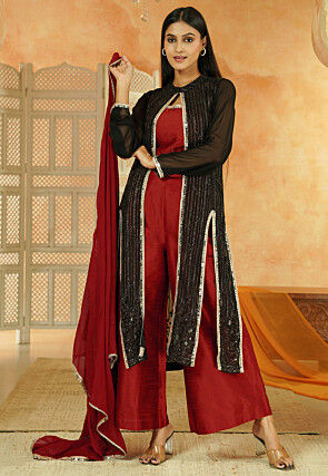 Embroidered Georgette Pakistani Suit in Black