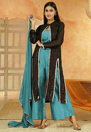 Embroidered Georgette Pakistani Suit in Black