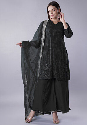 Embroidered Georgette Pakistani Suit in Black