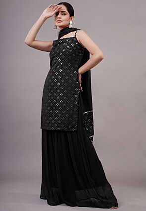 Embroidered Georgette Pakistani Suit in Black
