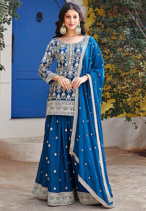 Embroidered Georgette Pakistani Suit in Blue